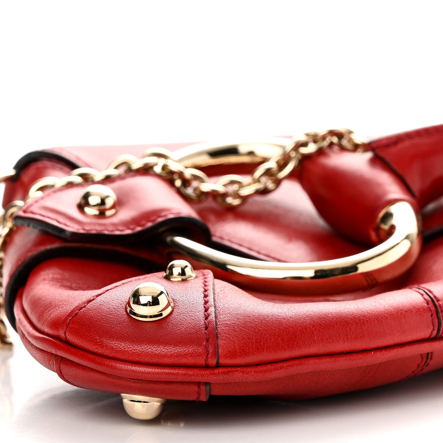 Calfskin Horsebit Chain Clutch Red