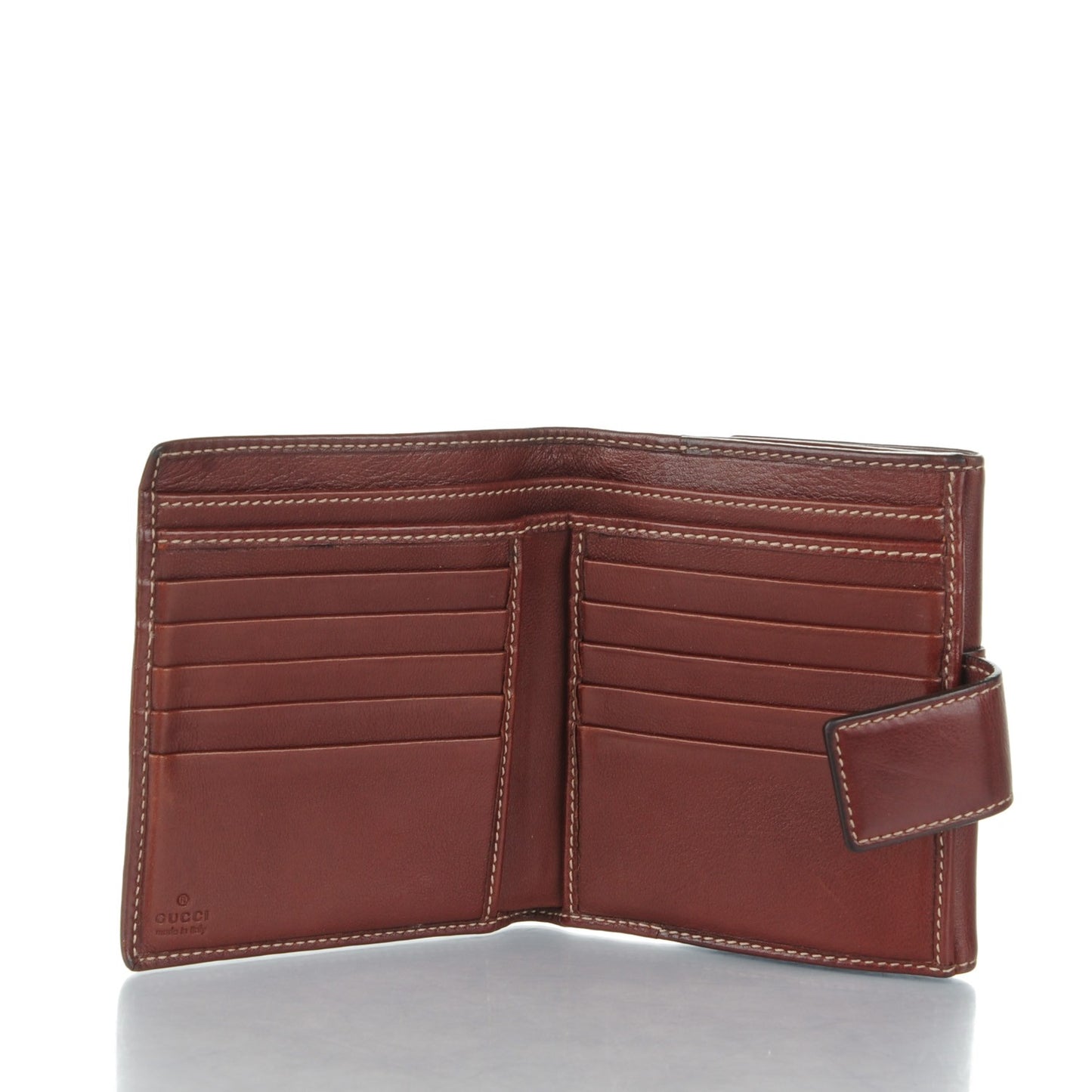 Calfskin Bamboo D Ring Compact Wallet Brown