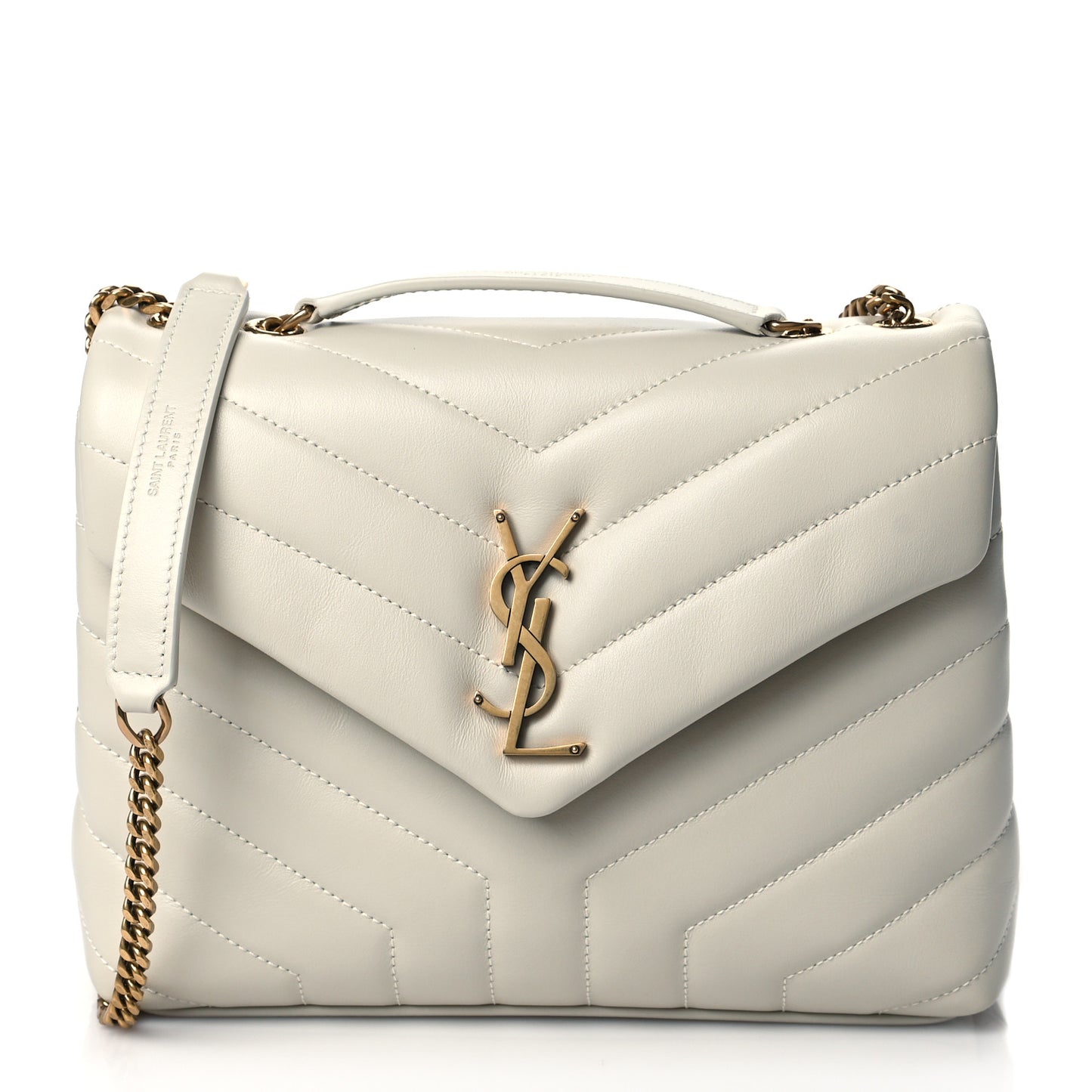Calfskin Y Quilted Monogram Small Loulou Chain Satchel Ivory