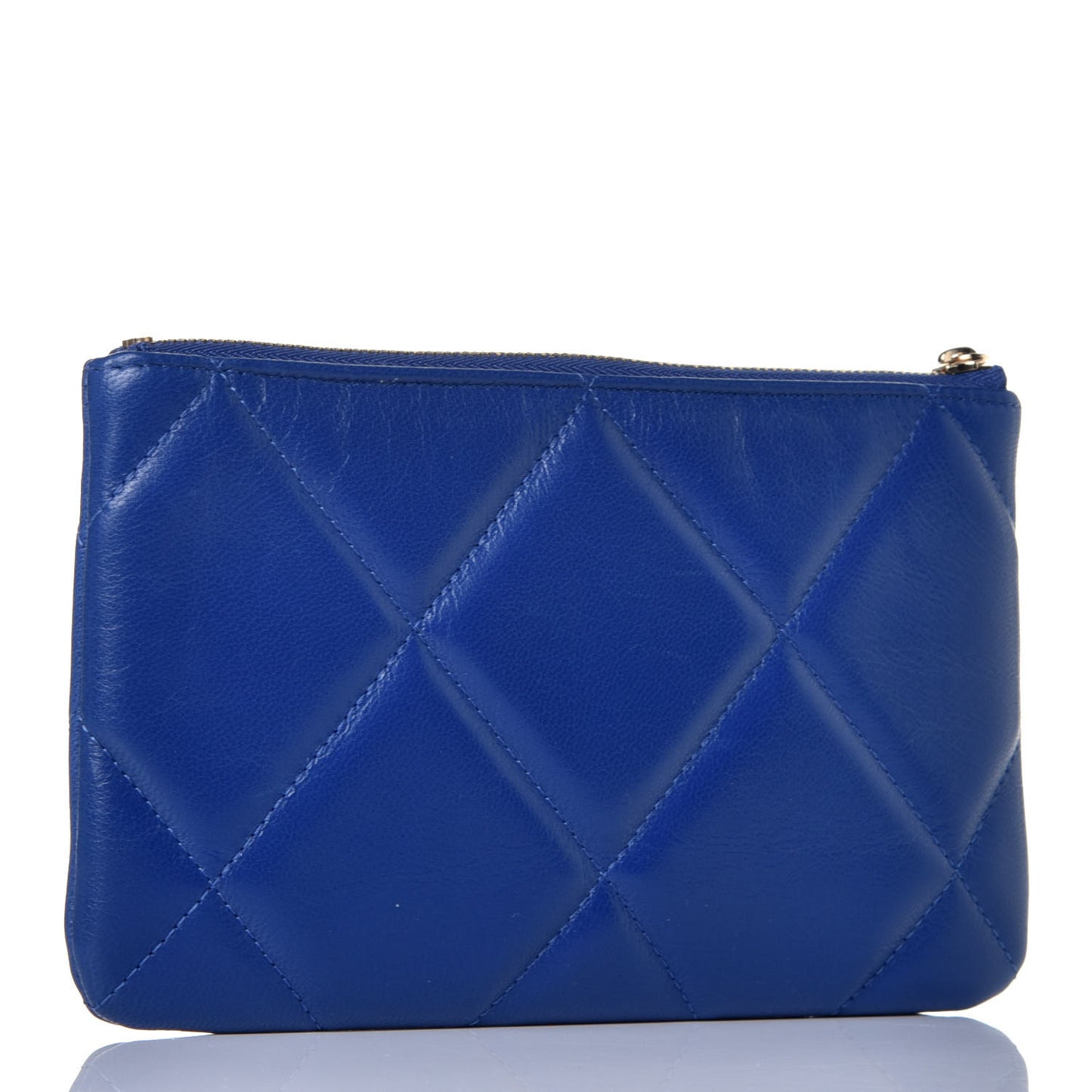 Goatskin Quilted Small Chanel 19 Pouch Dark Blue