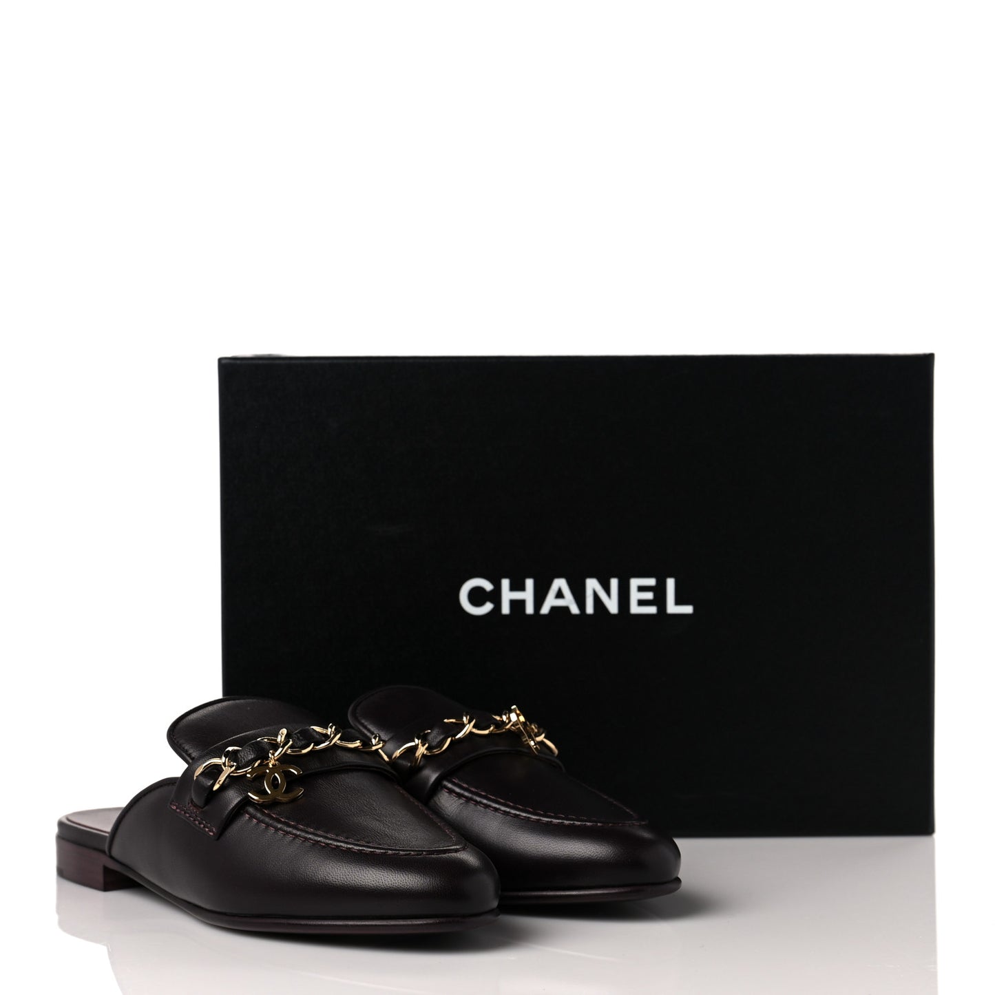 Lambskin Chain CC Mules 37 Bordeaux