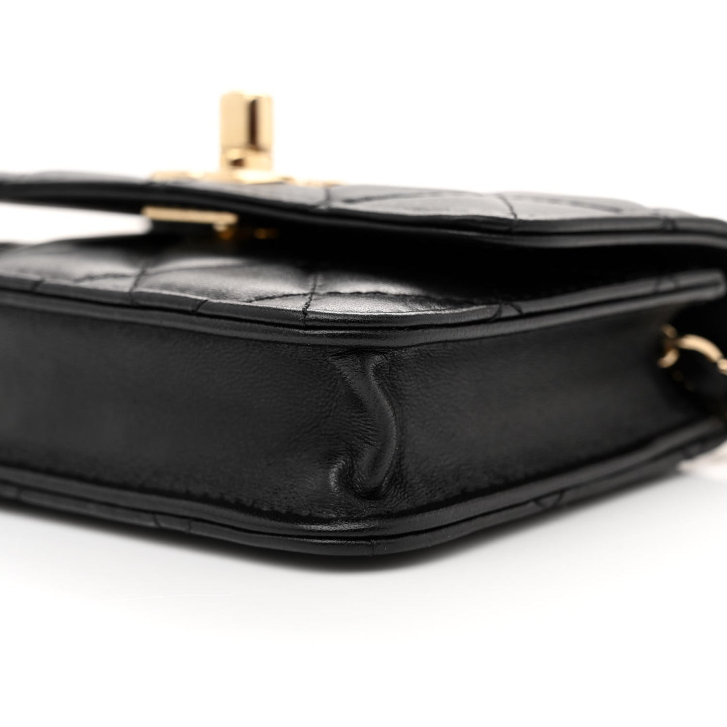 Lambskin Quilted Trendy CC Card Holder On Chain Black