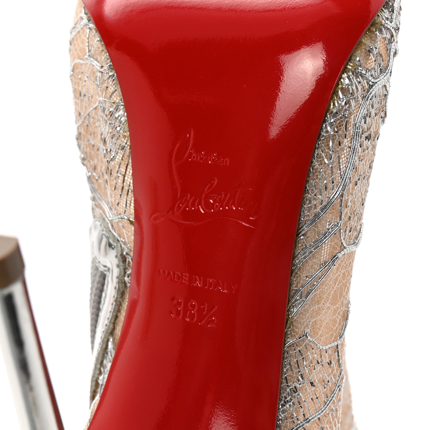 Christian Louboutin Lace Lurex Specchio Gipsybootie 100 Ankle Boots 38.5 Version Silver 7 of 9