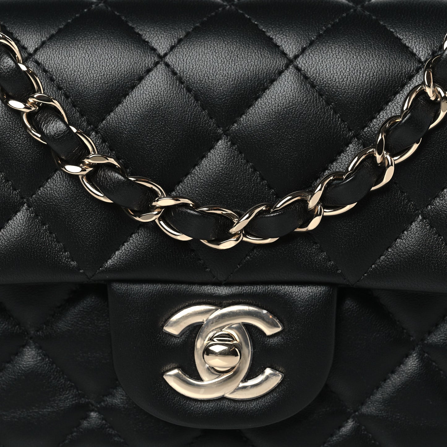Lambskin Quilted Mini Rectangular Flap Black
