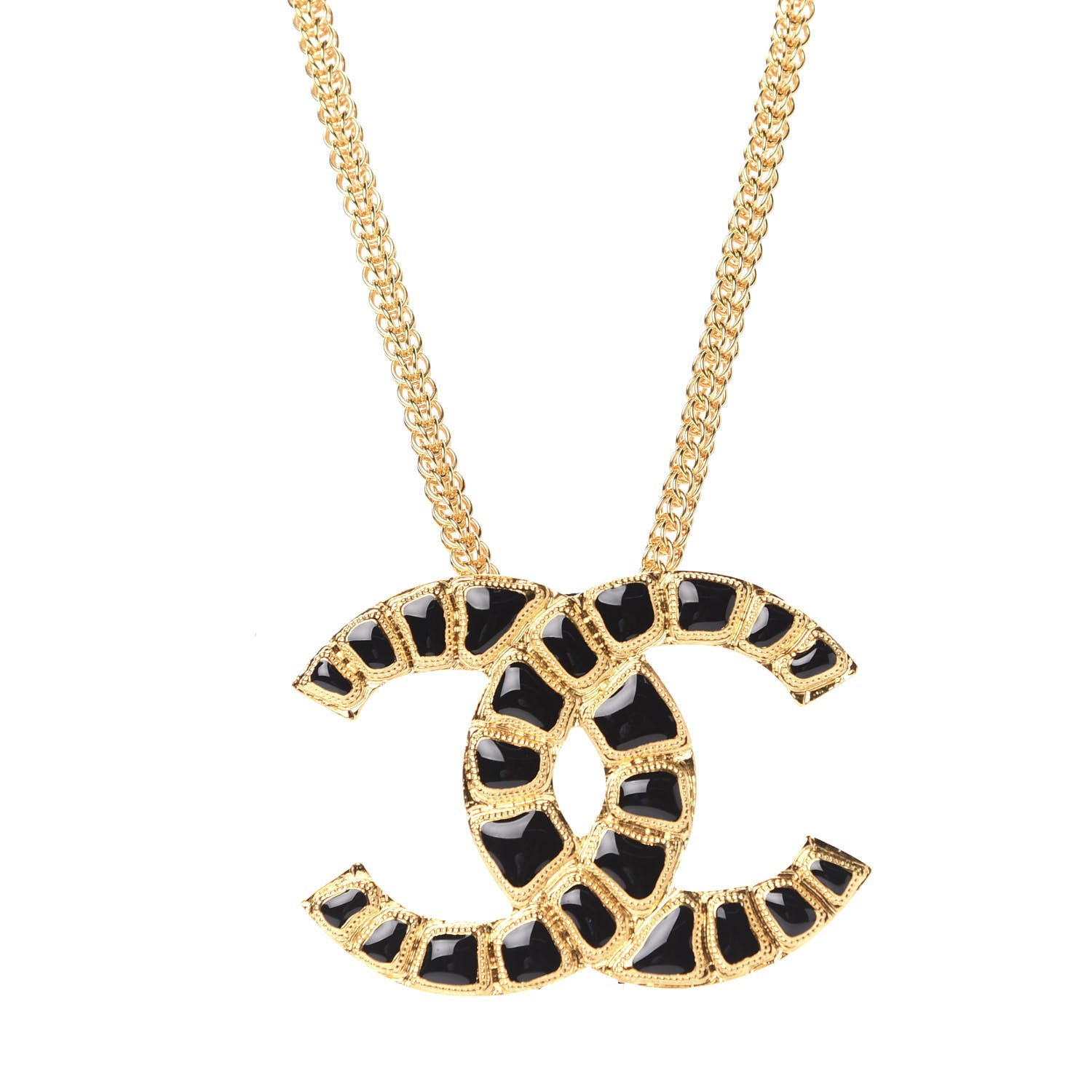 Chanel Resin Along The Nile Large CC Pendant Necklace Gold Black 1 of 6