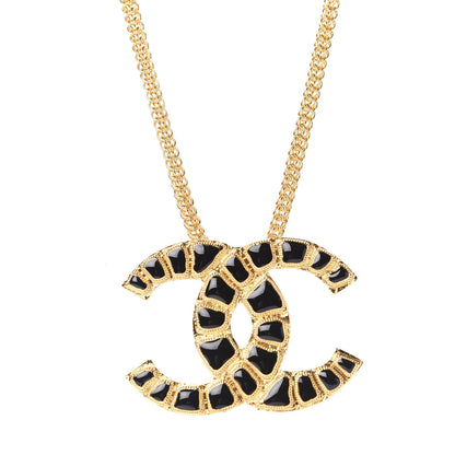 Chanel Resin Along The Nile Large CC Pendant Necklace Gold Black 1 of 6