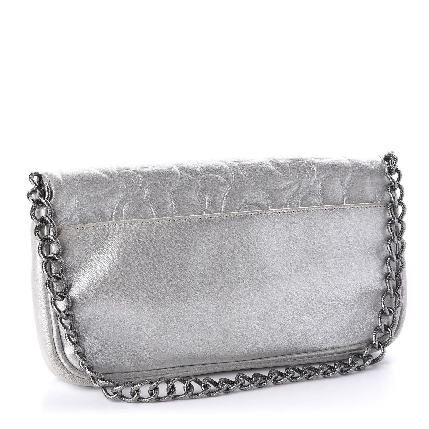 Metallic Lambskin Camellia Single Flap Silver