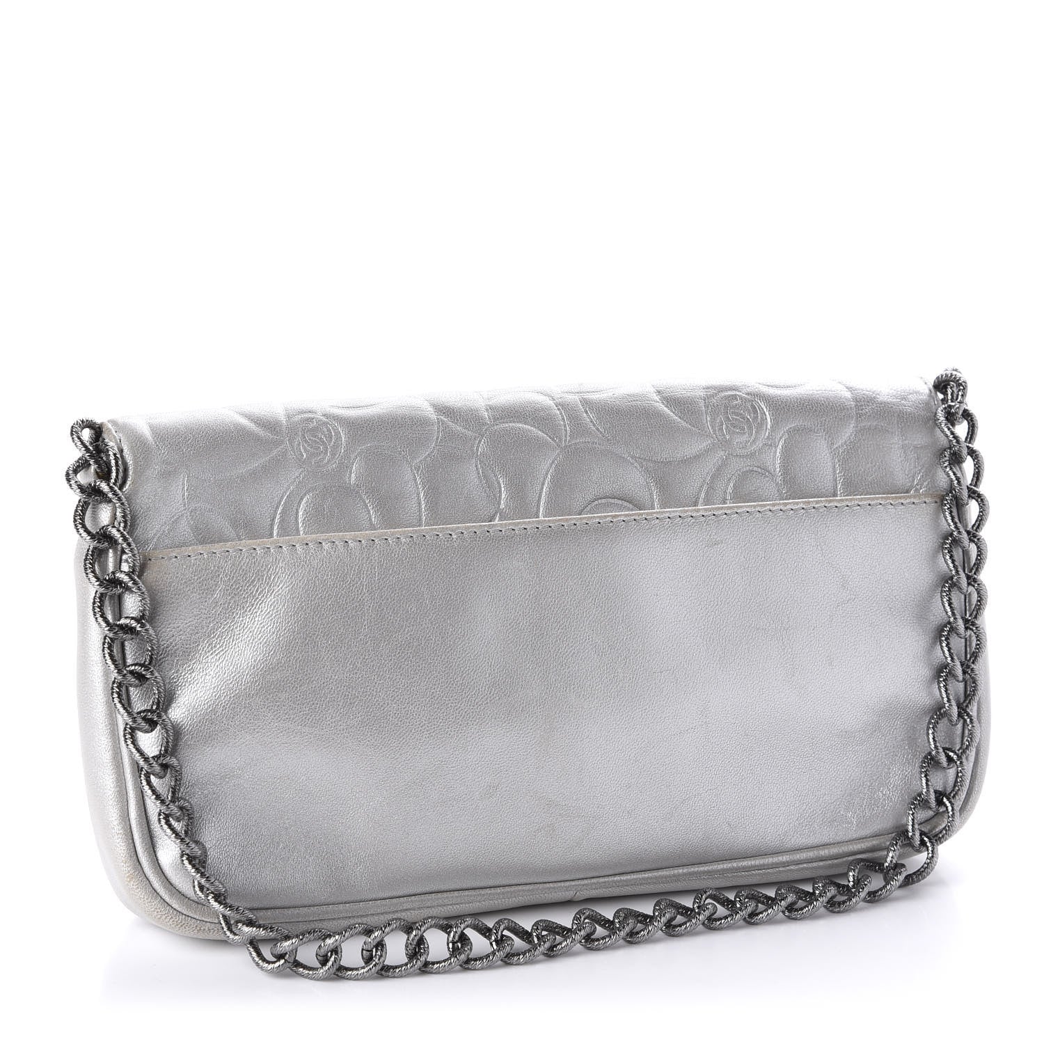 Chanel Metallic Lambskin Camellia Single Flap Silver 3 of 11