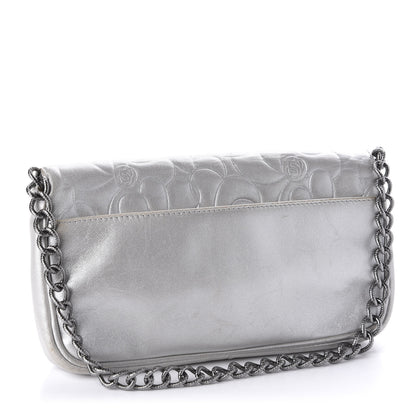 Chanel Metallic Lambskin Camellia Single Flap Silver 3 of 11