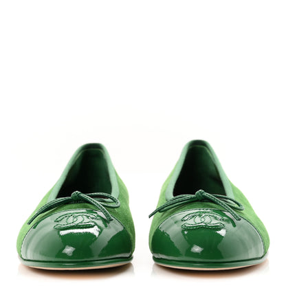 Chanel Suede Patent Cap Toe CC Ballerina Flats 37.5 Green 3 of 10