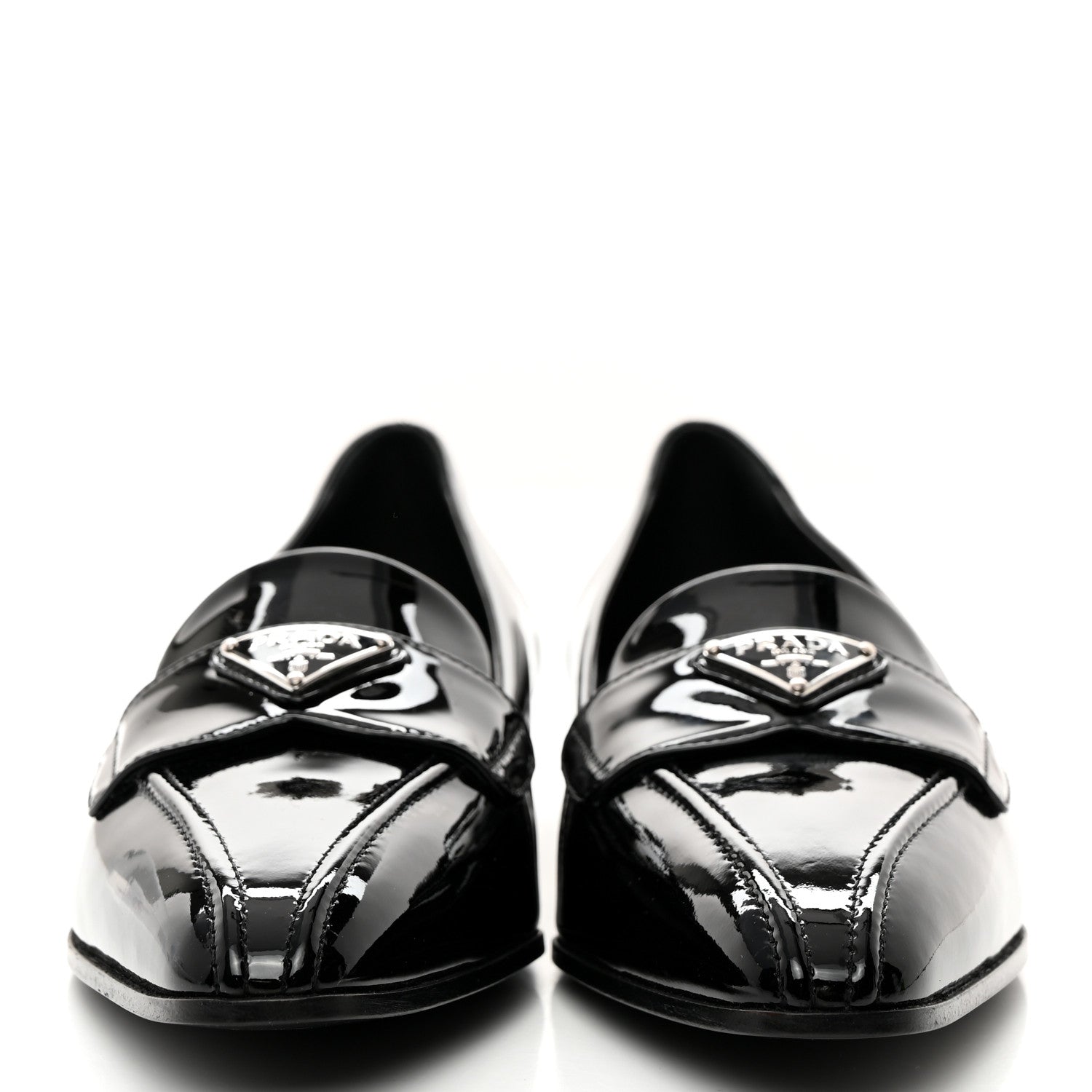 Prada Vernice Triangle Pointed Toe 25mm Loafers 37.5 Black 2 of 8