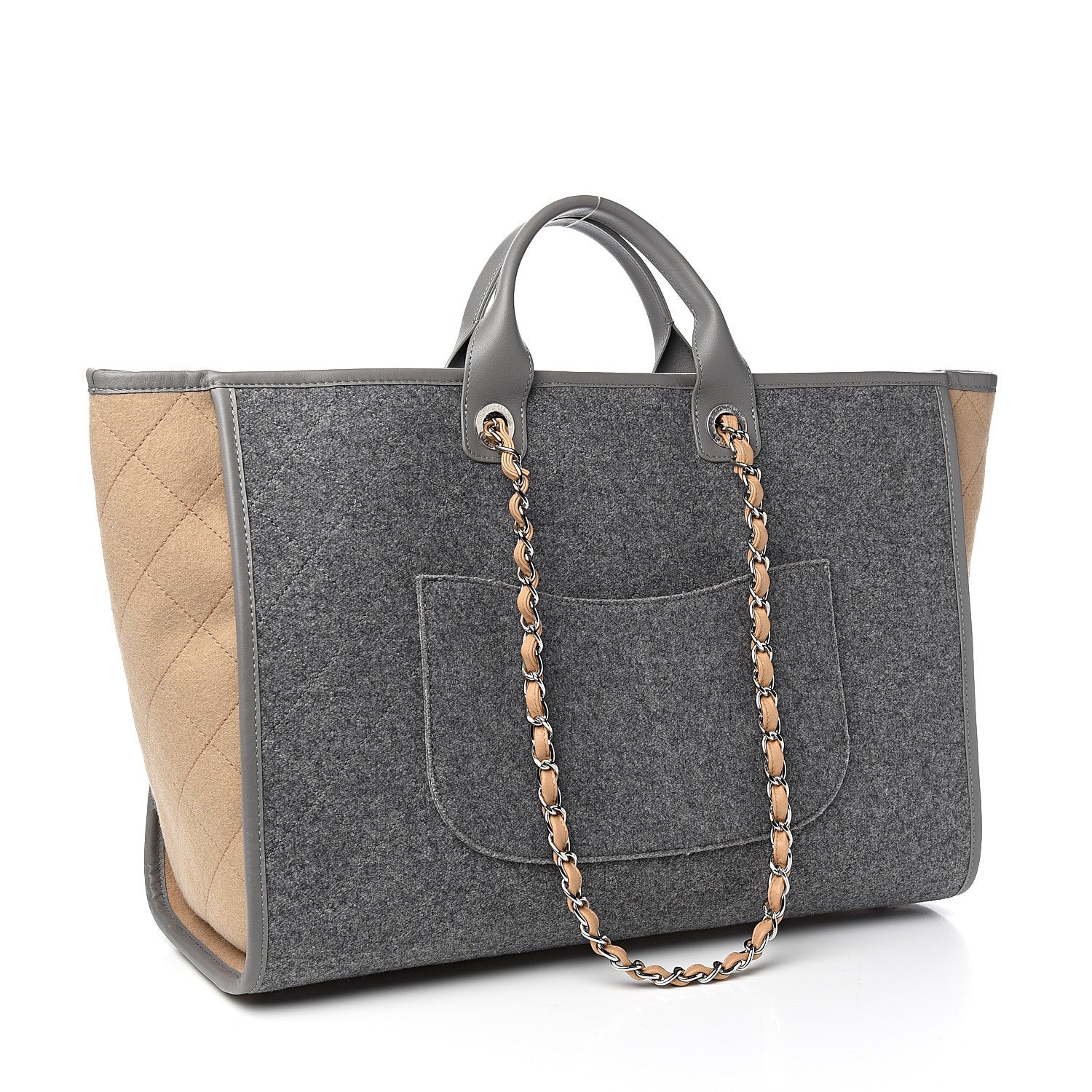Chanel Wool Felt Large Deauville Tote Grey Beige 2 of 9