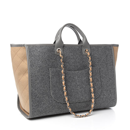 Chanel Wool Felt Large Deauville Tote Grey Beige 2 of 9