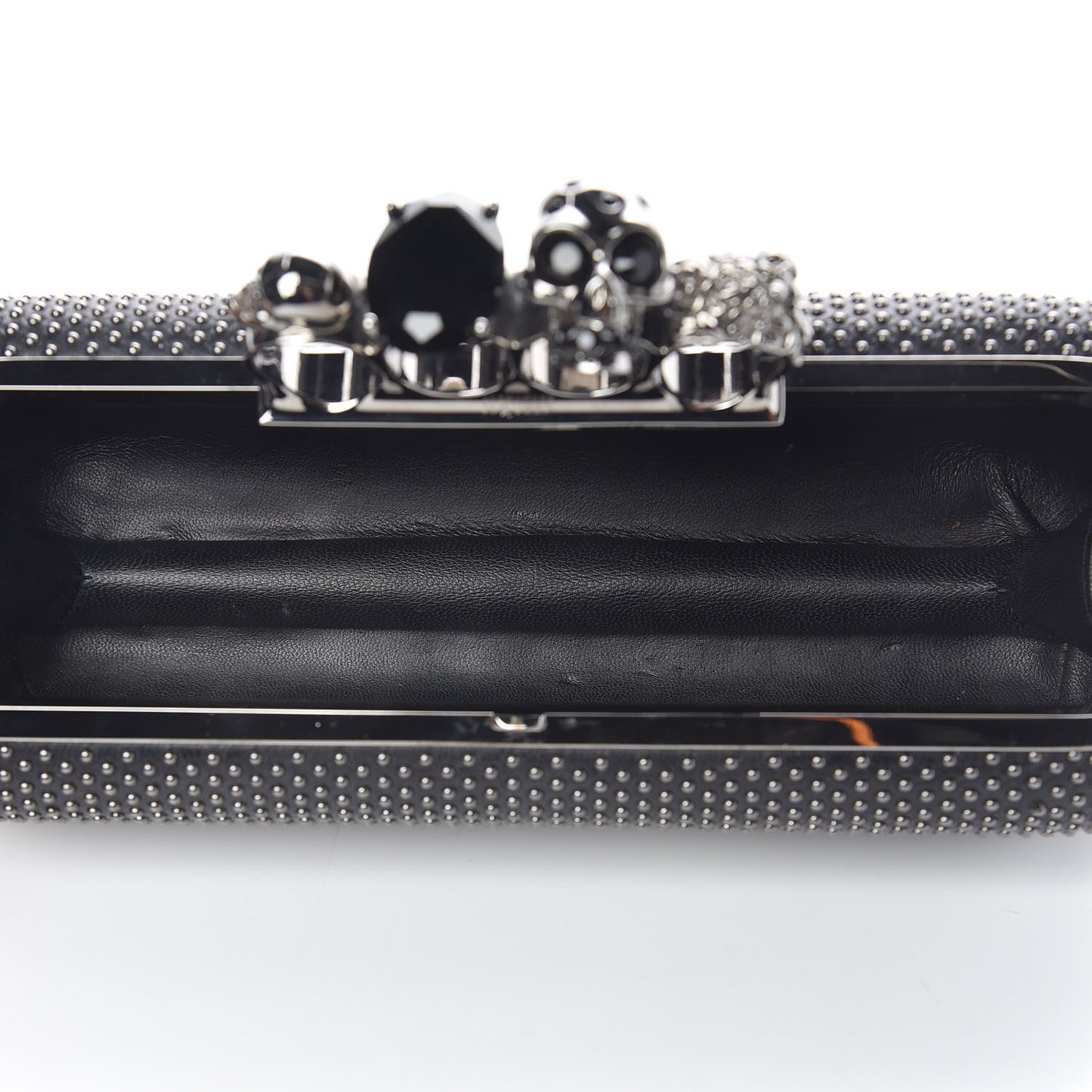 Nappa Studded Skull Knuckle Box Clutch Black