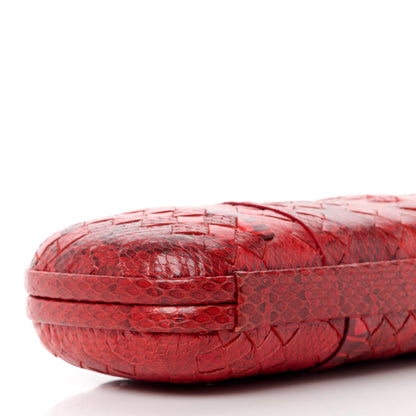 Bottega Veneta Snakeskin Intrecciato Stretch Knot Clutch Red 8 of 13