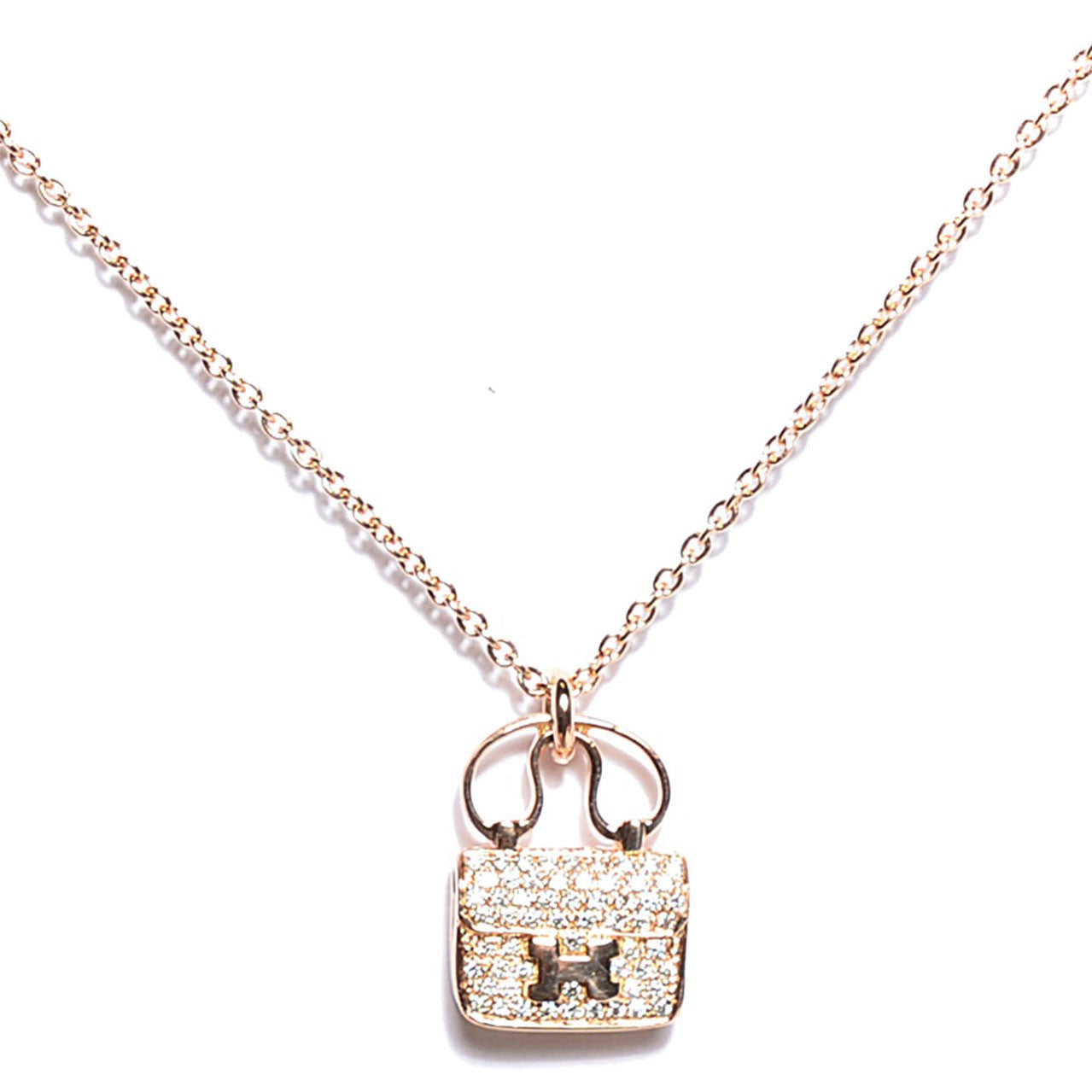 Hermes 18K Rose Gold Diamond Constance Amulette Pendant Necklace 1 of 5