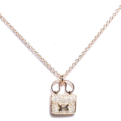 Hermes 18K Rose Gold Diamond Constance Amulette Pendant Necklace 1 of 5