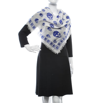 Alexander McQueen Silk Chiffon Skull Scarf Ivory Blue 2 of 4