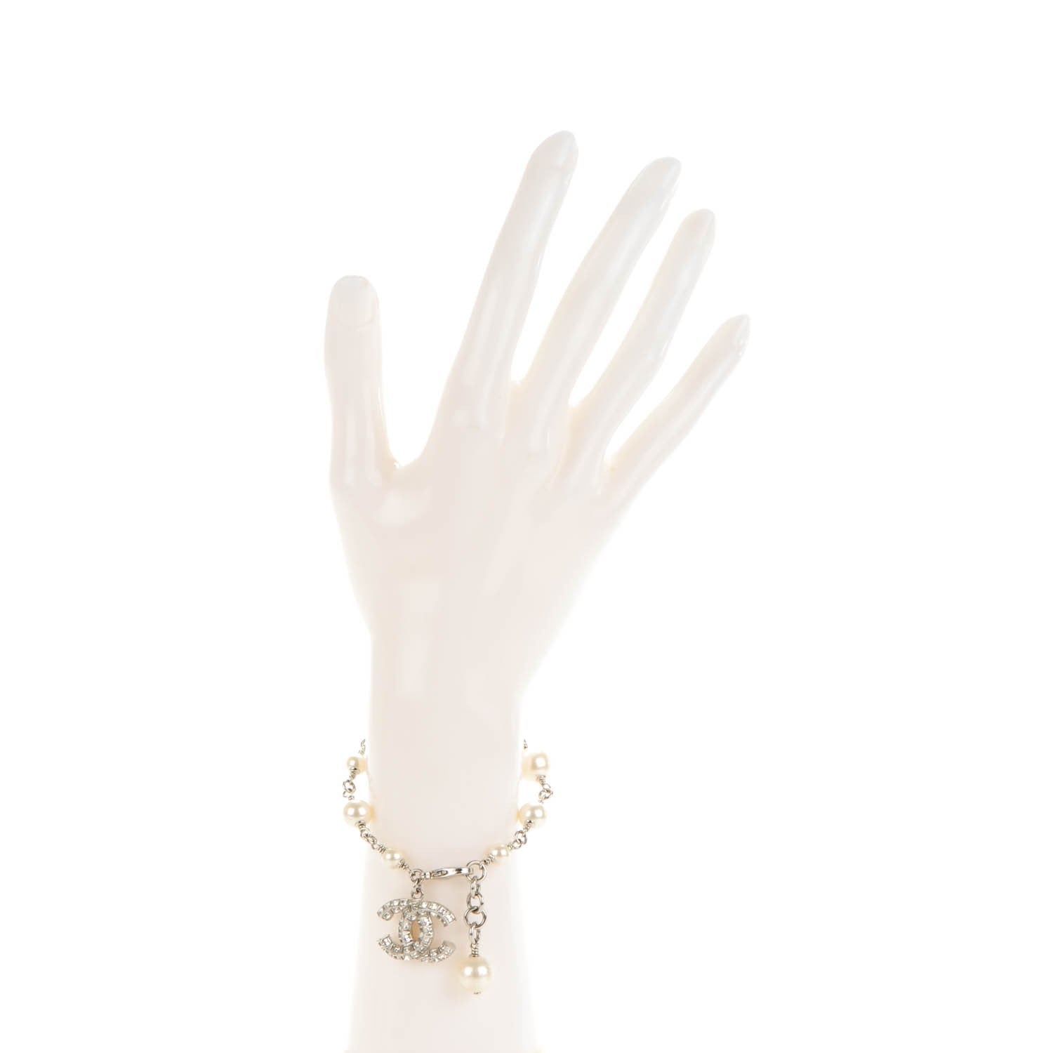 Chanel Baguette Crystal Pearl CC Bracelet Silver 2 of 5