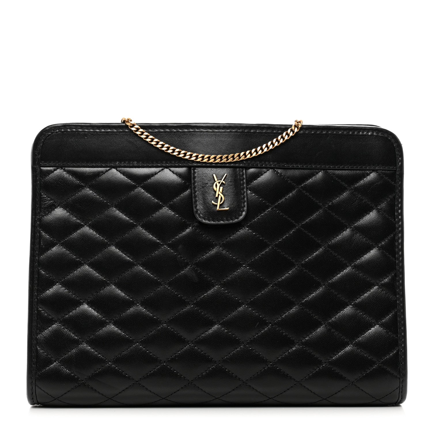Saint Laurent Lambskin Quilted Monogram Baby Victoire Chain Clutch Bag Black 1 of 10