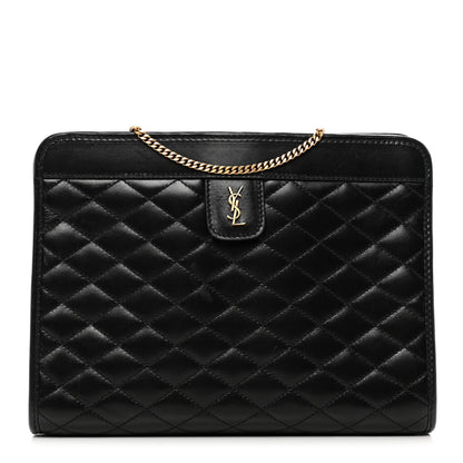 Saint Laurent Lambskin Quilted Monogram Baby Victoire Chain Clutch Bag Black 1 of 10