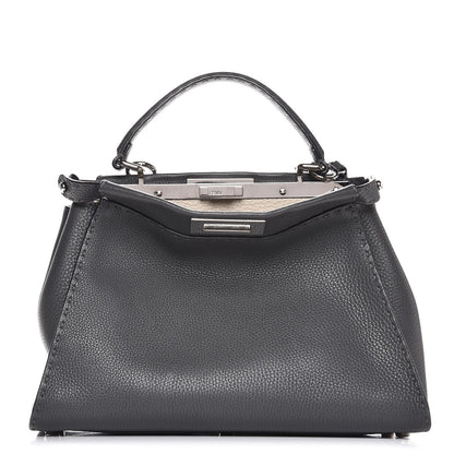 Fendi Cuoio Romano Selleria Bi-Color Medium Peekaboo Iconic Satchel Asfalto Latte 1 of 11