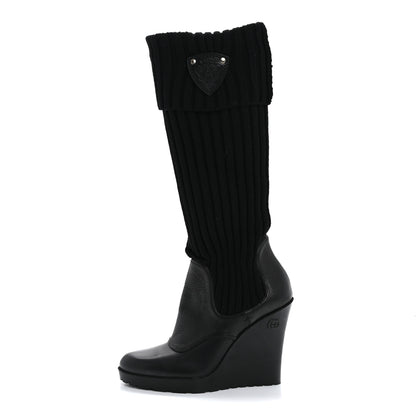 Gucci Wool Calfskin Knee Length Sock Boots 37.5 Black 1 of 11