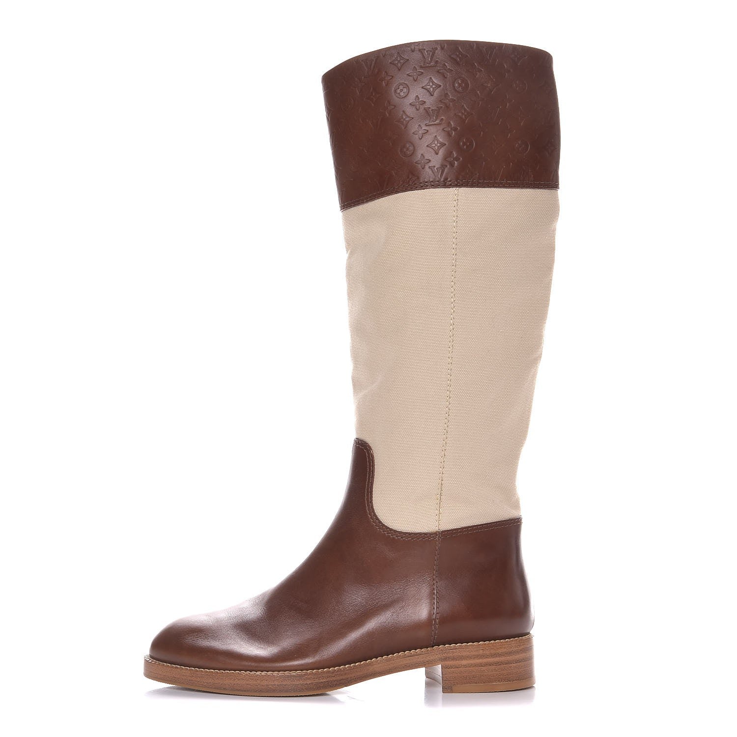Louis Vuitton Canvas Calfskin Embossed Monogram Flat Seine Boots 37.5 1 of 8