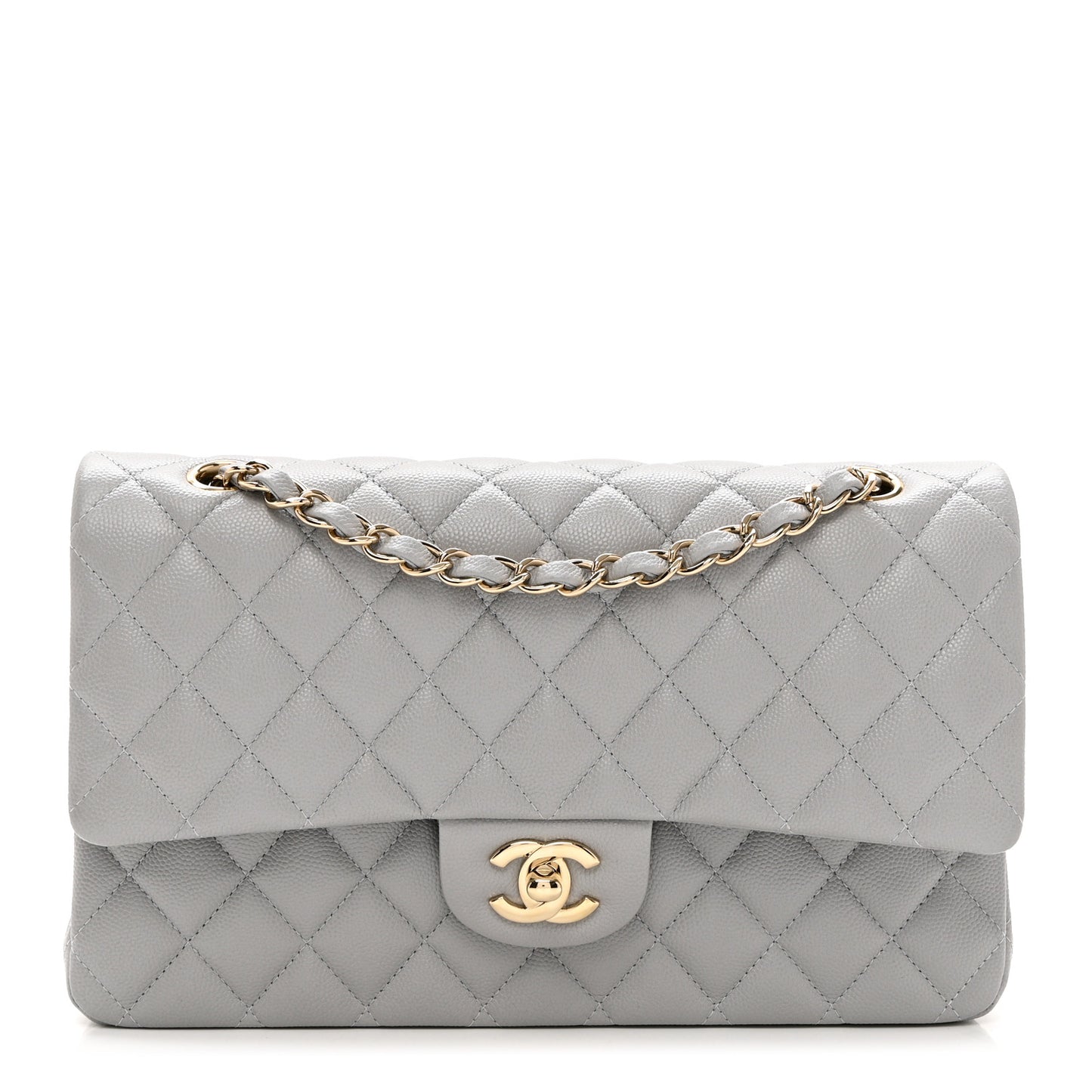 Caviar Quilted Medium Double Flap Grey