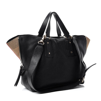 Burberry Grainy Calfskin House Check Tote Black 3 of 13