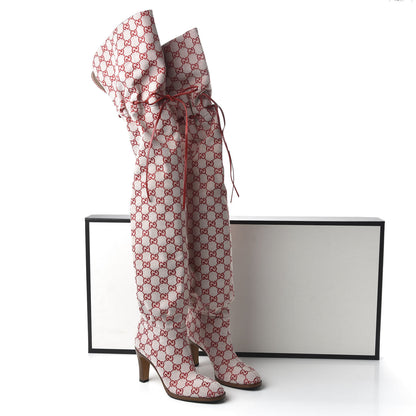 Gucci Monogram Over The Knee Boots 37 Gardenia Hibiscus Red 7 of 7