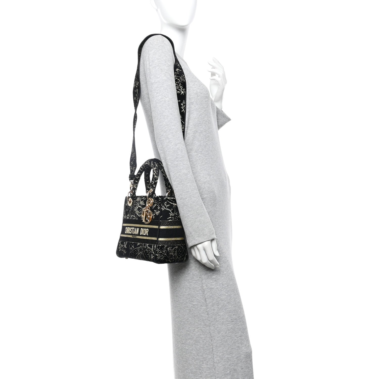 Christian Dior Toile de Jouy Embroidered Medium Lady D-Lite Black 2 of 9