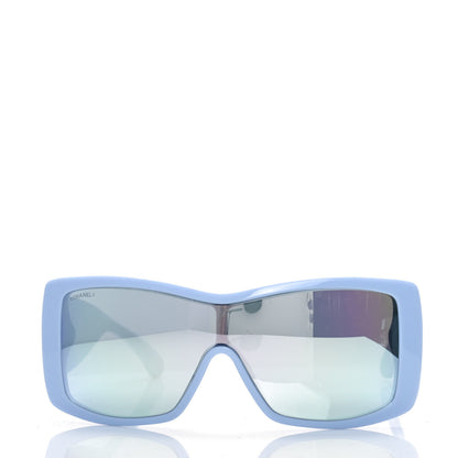 Chanel Wood Rubber Shield Sunglasses 71337 Light Blue 2 of 7