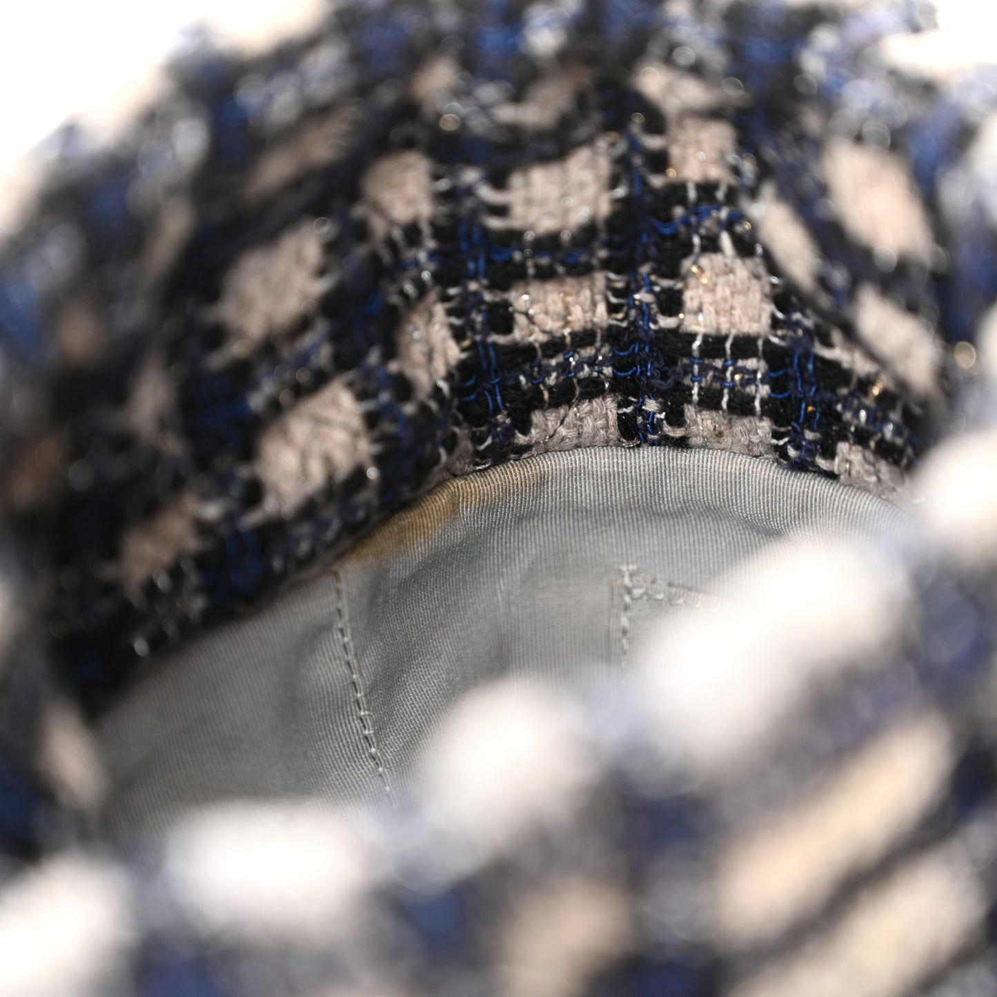 Calfskin Tweed Medium CC Chain Bucket Drawstring Bag Navy Blue Multicolor