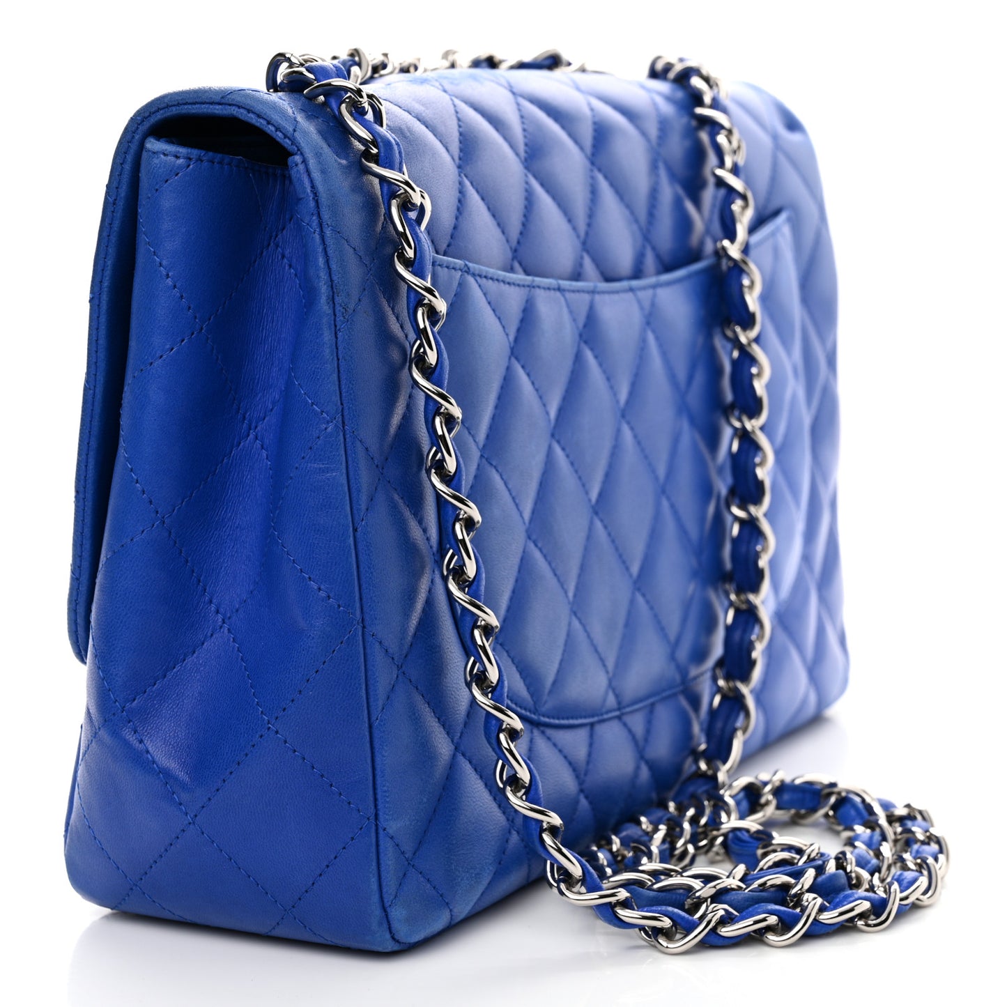 Lambskin Quilted Jumbo Single Flap Blue