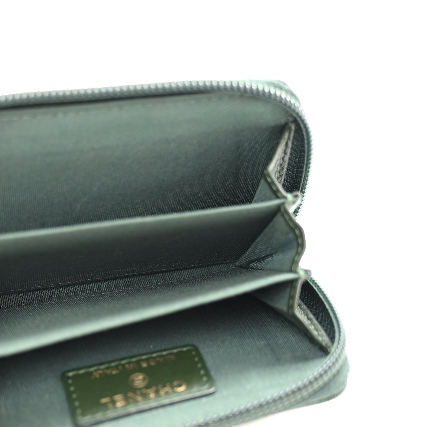 Caviar Chevron Quilted Boy Zip Around Coin Purse Wallet Dark Green