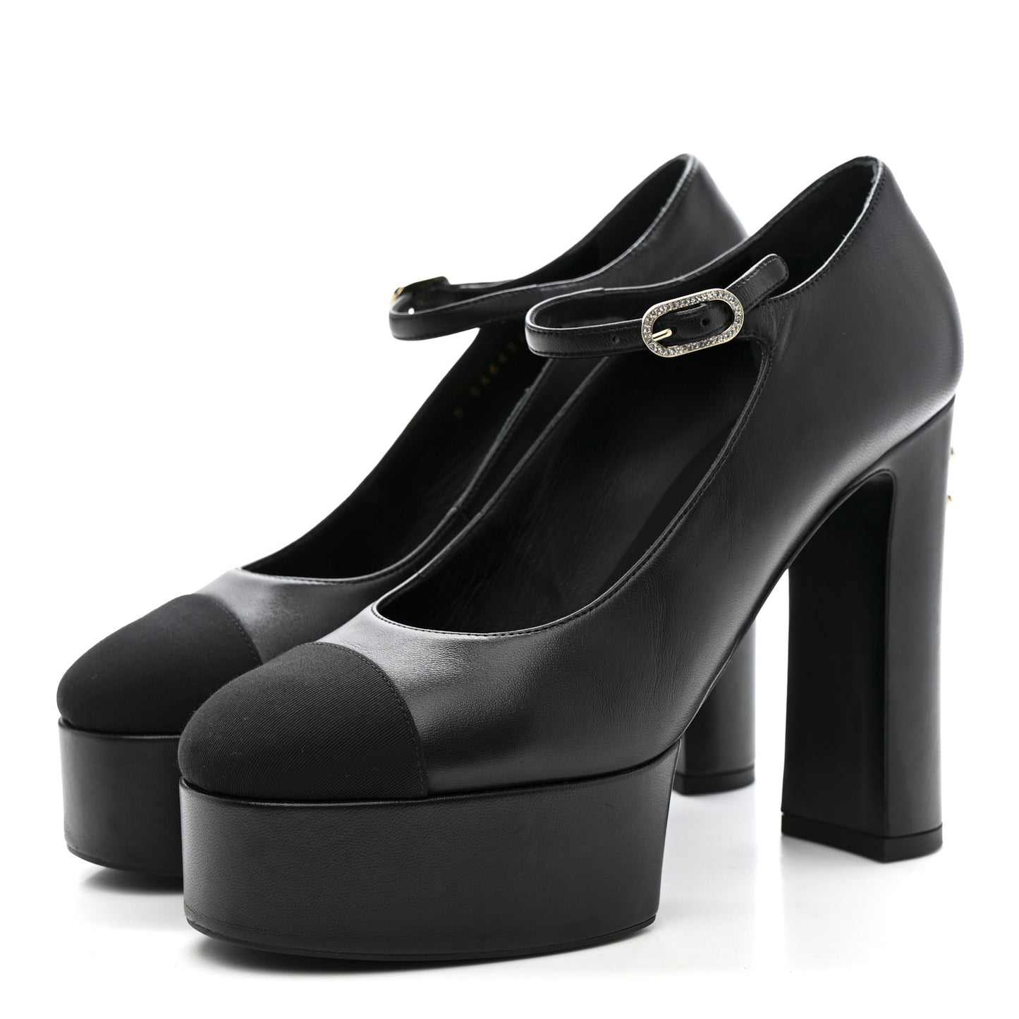 Lambskin Grosgrain Mary Jane Platform Pumps 38.5 Black