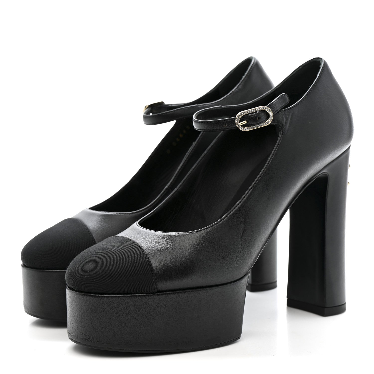 Chanel Lambskin Grosgrain Mary Jane Platform Pumps 38.5 Black 4 of 11