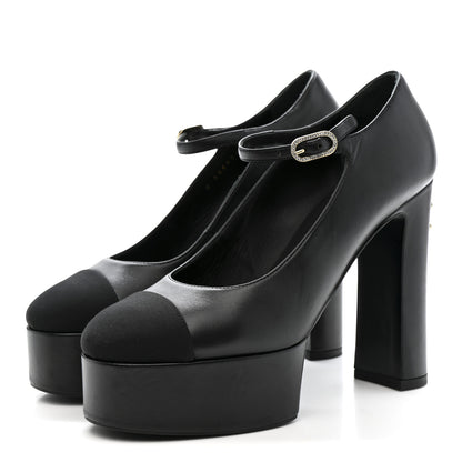 Chanel Lambskin Grosgrain Mary Jane Platform Pumps 38.5 Black 4 of 11