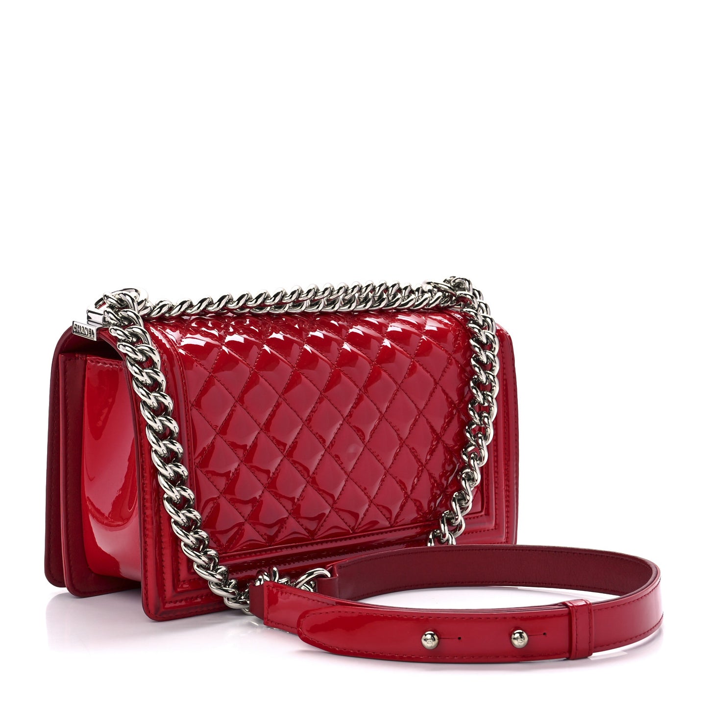 Patent Calfskin Quilted Medium Plexiglass Boy Flap Red
