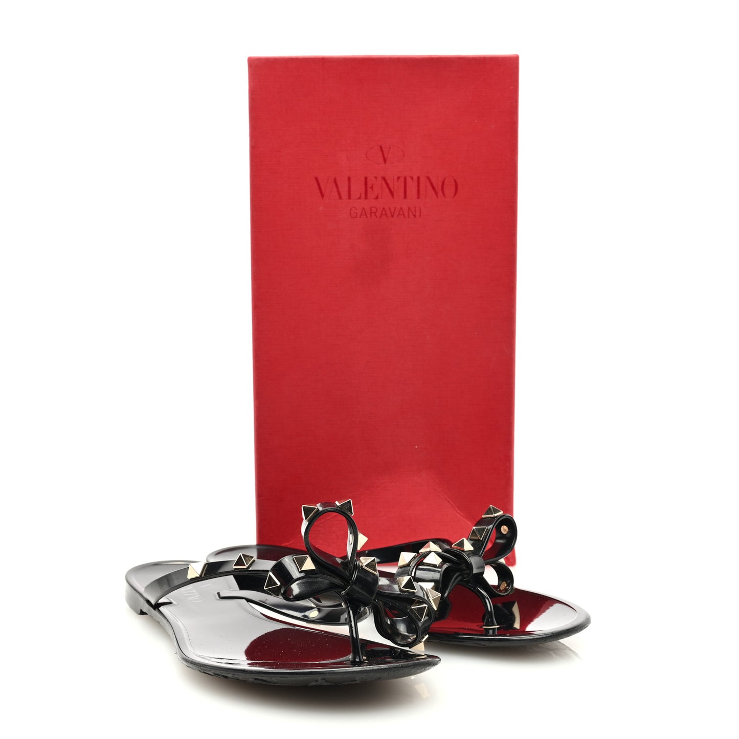 PVC Jelly Rockstud Bow Thong Sandals 39 Black