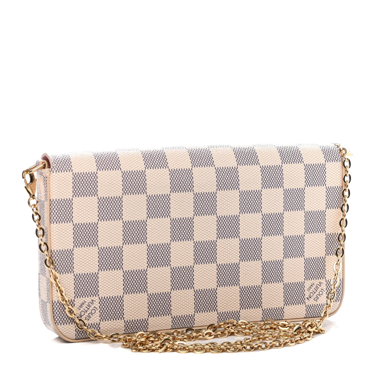 Damier Azur Pochette Felicie Chain Wallet Rose Ballerine