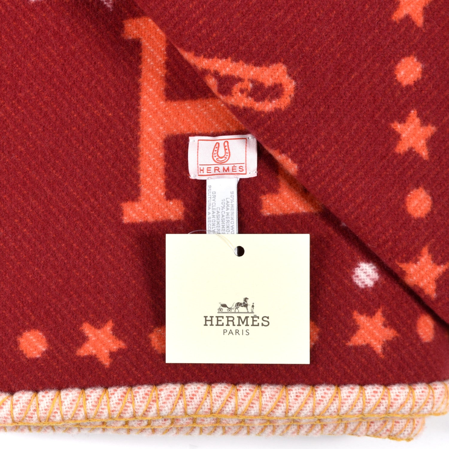 Hermes Wool Cashmere Western And Company Blanket Rouge H 4 of 4