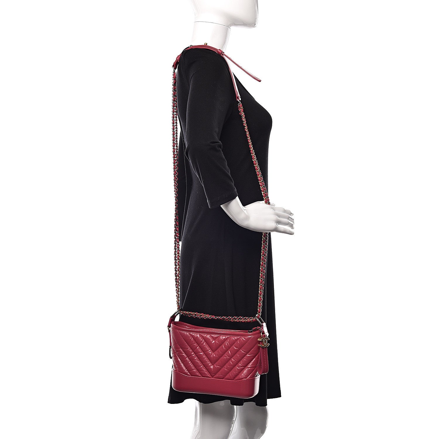 Chanel Aged Calfskin Chevron Quilted Small Gabrielle Hobo Dark Pink 2 of 10
