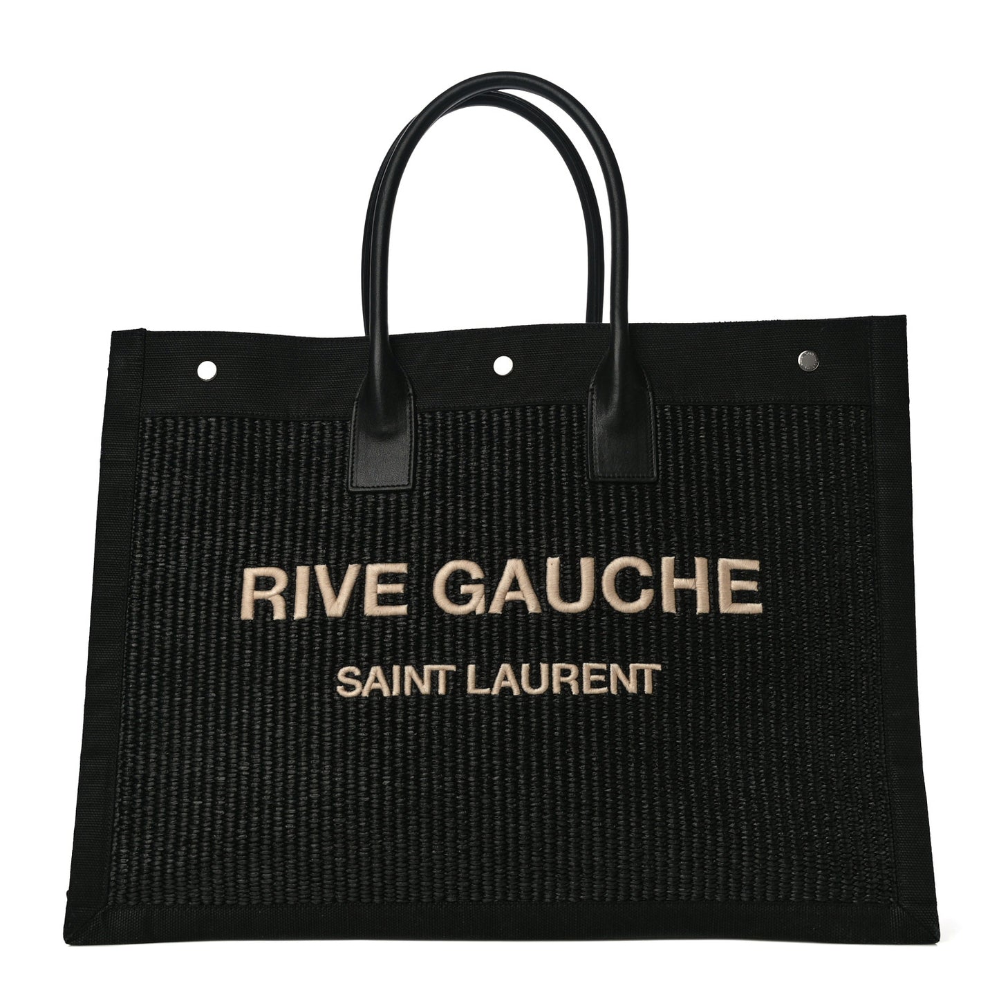 Raffia Linen Calfskin Rive Gauche Tote Black