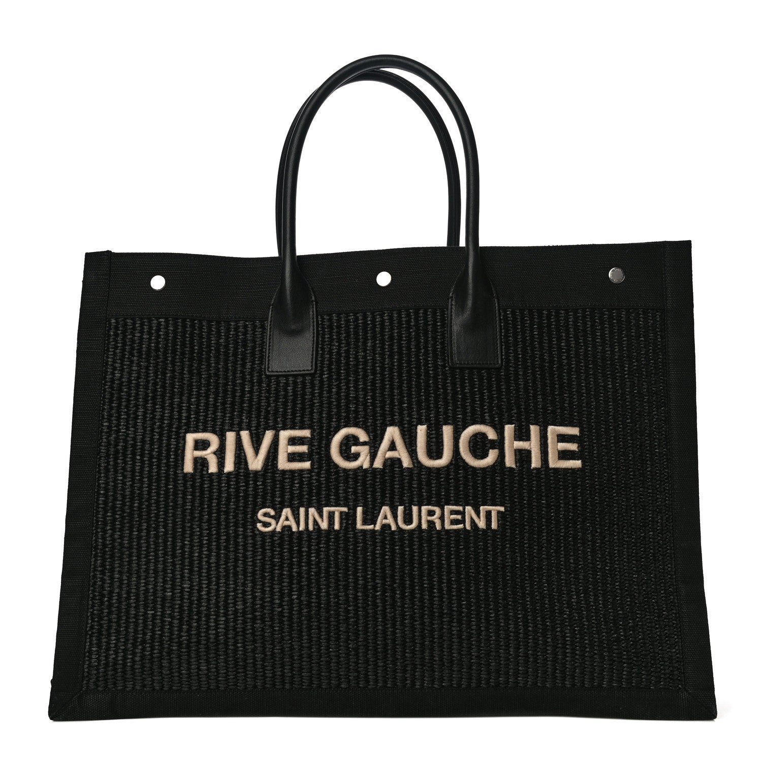 Saint Laurent Raffia Linen Calfskin Rive Gauche Tote Black 1 of 9
