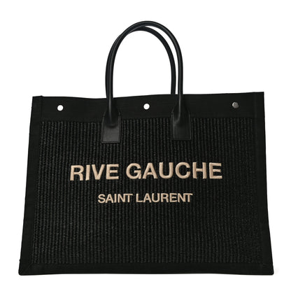 Saint Laurent Raffia Linen Calfskin Rive Gauche Tote Black 1 of 9