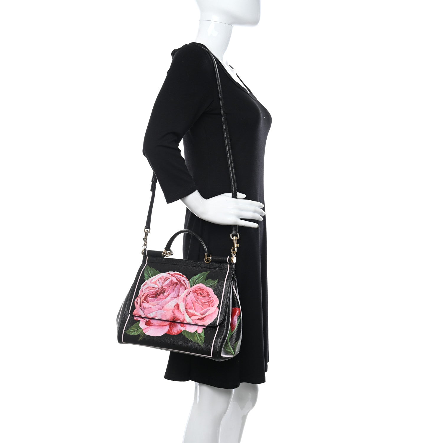 Dolce & Gabbana Dauphine Rose Print Medium Miss Sicily Satchel Black 2 of 10