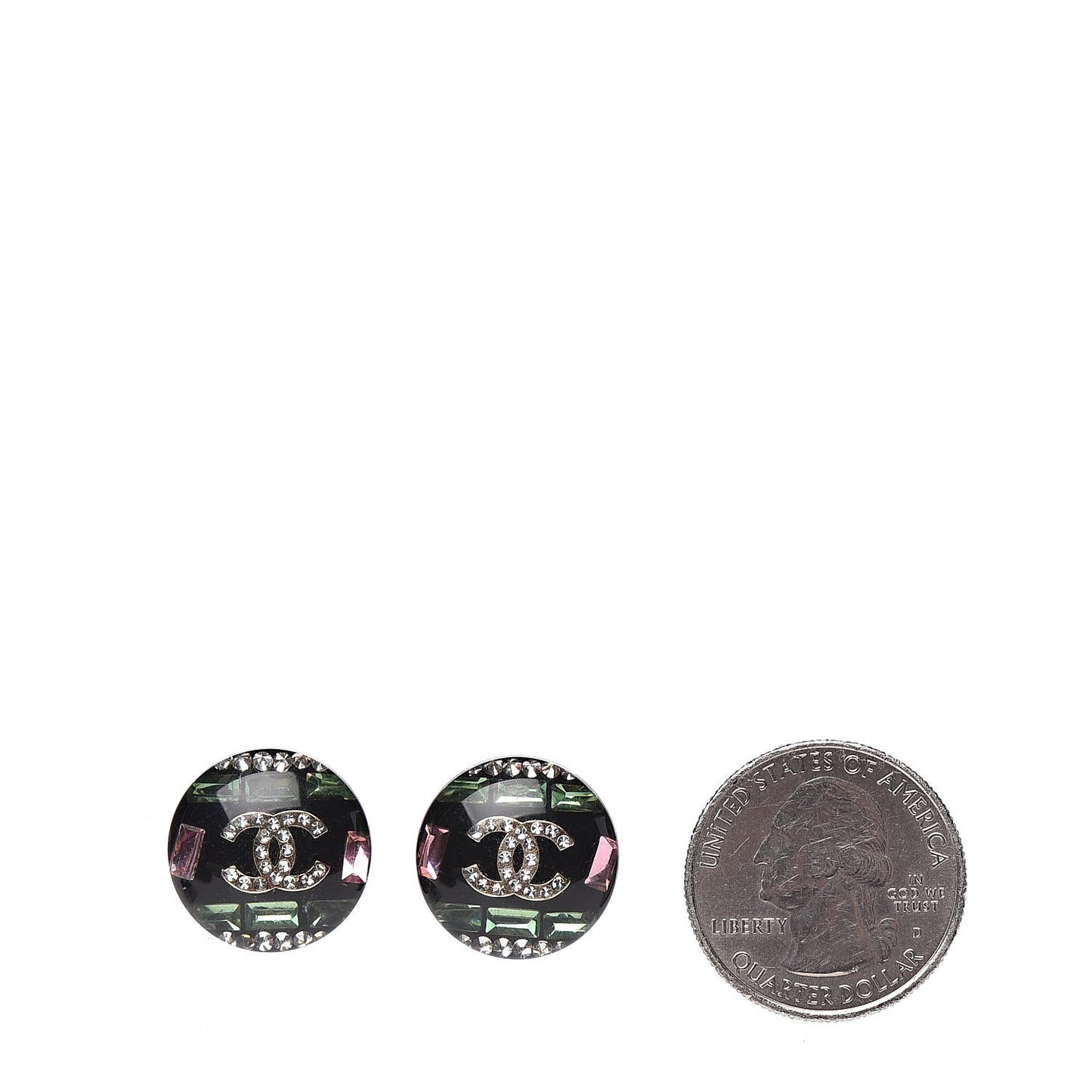 Resin Crystal CC Earrings Black Multicolor