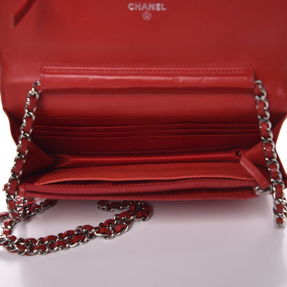 Chanel Lambskin Camellia Embossed Wallet On Chain WOC Red 5 of 12